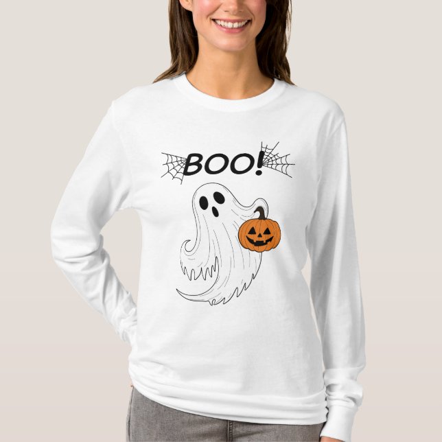 Jack-o’ lantern och A White Ghost Boo Halloween T Shirt (Framsida)
