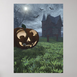 Jack-O-Lantern och Haunted House Halloween Poster