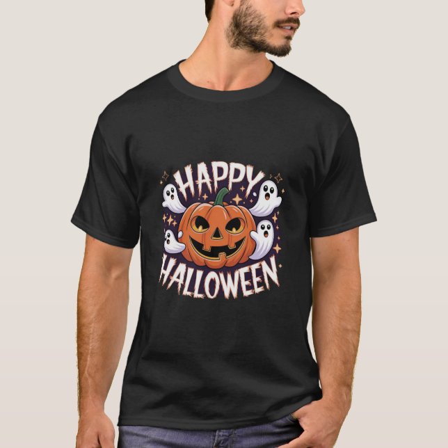 Jack-O'-Lantern och Spöken Halloween-Roligt T Shirt (Framsida)