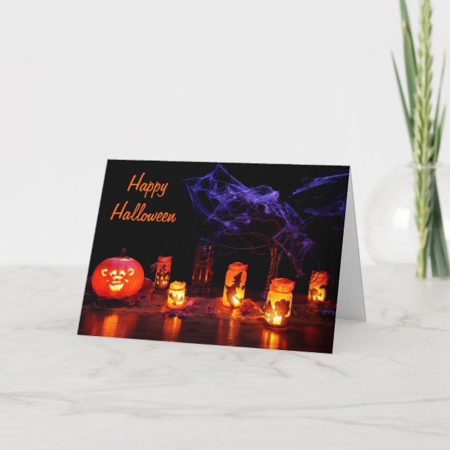 Jack o lantern och stearinljus Halloween kort (Framsida)