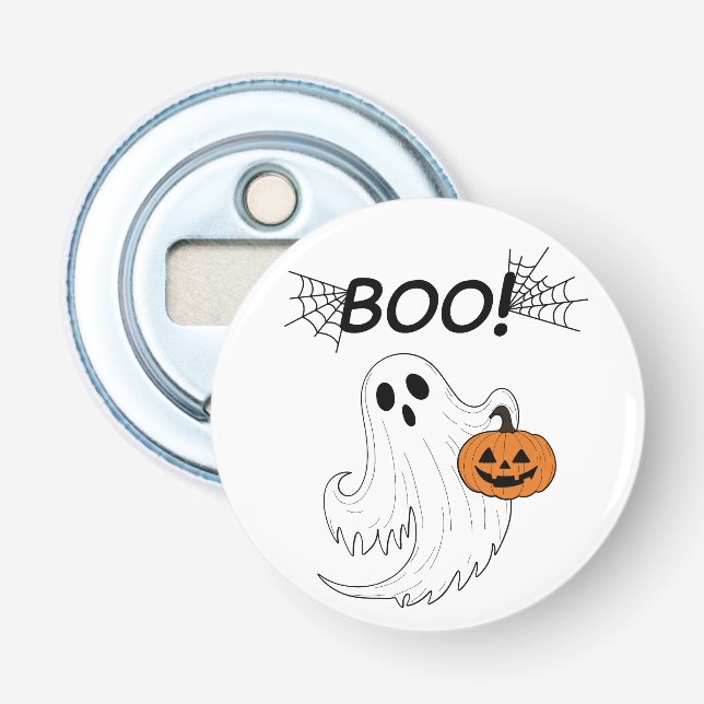 Jack-o'-Lantern och Vit Spöke “Boo” Halloween Flasköppnare (Framsidan)