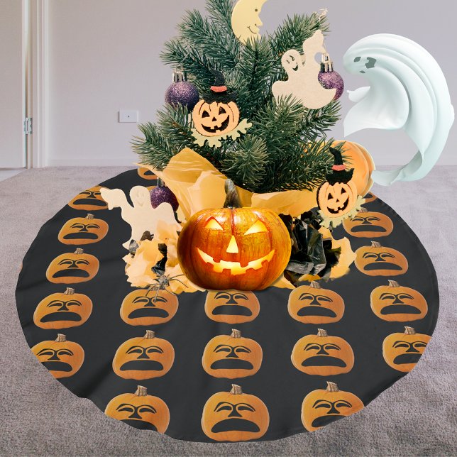 Jack o lantern Olycklig Ansikte Halloween Pumpkin Julgransmatta Borstad Polyester (Jack o Lantern Unhappy Face Halloween Pumpkin Brushed Polyester Tree Skirt)