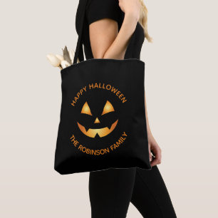 Jack o lantern Orange Black Halloween Family Namn Tygkasse