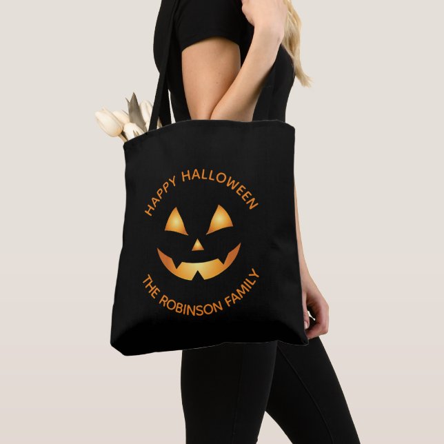 Jack o lantern Orange Black Halloween Family Namn Tygkasse (Närbild)