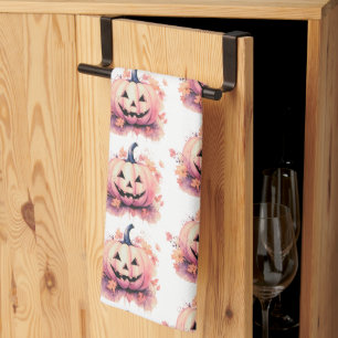 Jack-O' Lantern Orange Löv Vita Halloween Kökshandduk