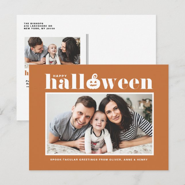 Jack-o'-lantern Orange Photo Happy halloween Helg Vykort (Fram/baksida)