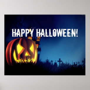 Jack-O-Lantern på Halloween-natten Poster