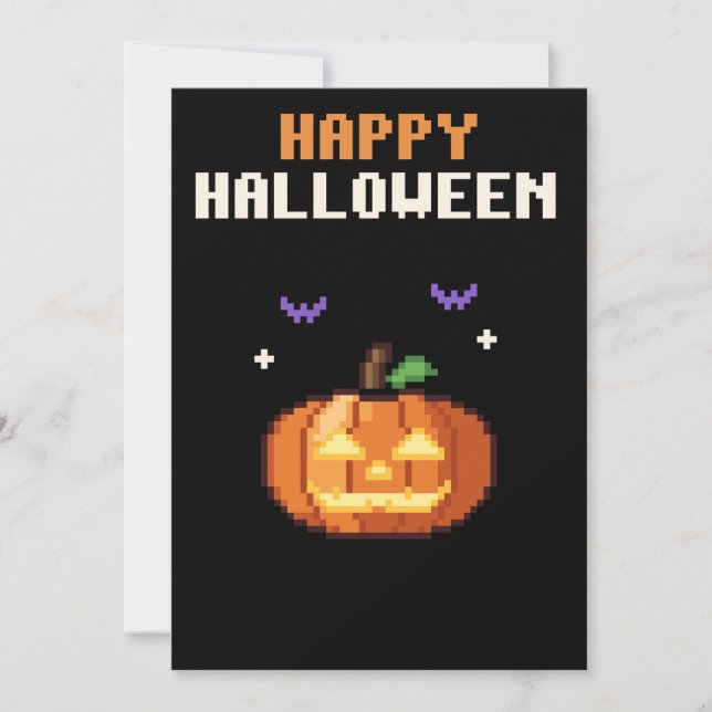 Jack-o'-Lantern Pixel Art Halloween-kort Julkort (Framsida)