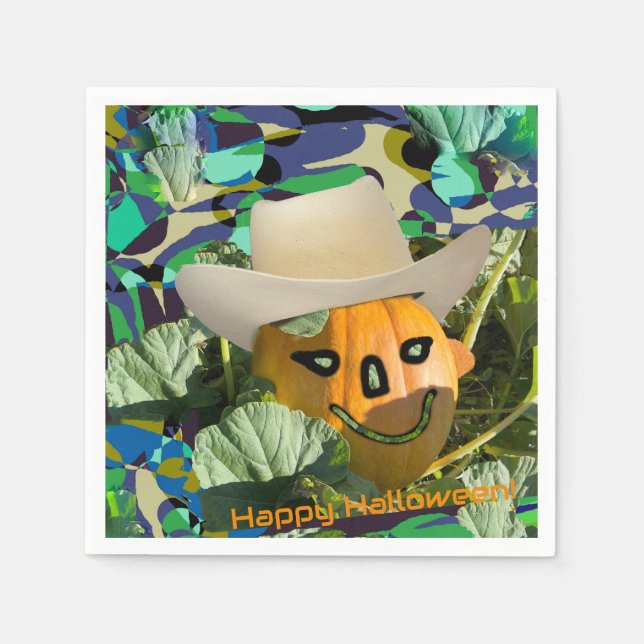 Jack-o-lantern pumpa cowboy hatt Halloween ansikte Pappersservett (Framsidan)