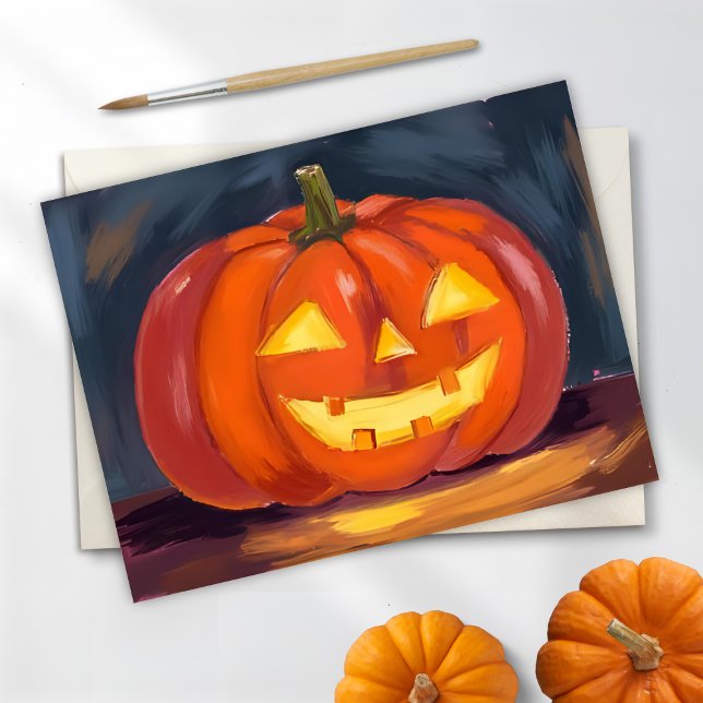 Jack-O-Lantern Pumpa Halloween Watercolor Julkort (Skapare uppladdad)