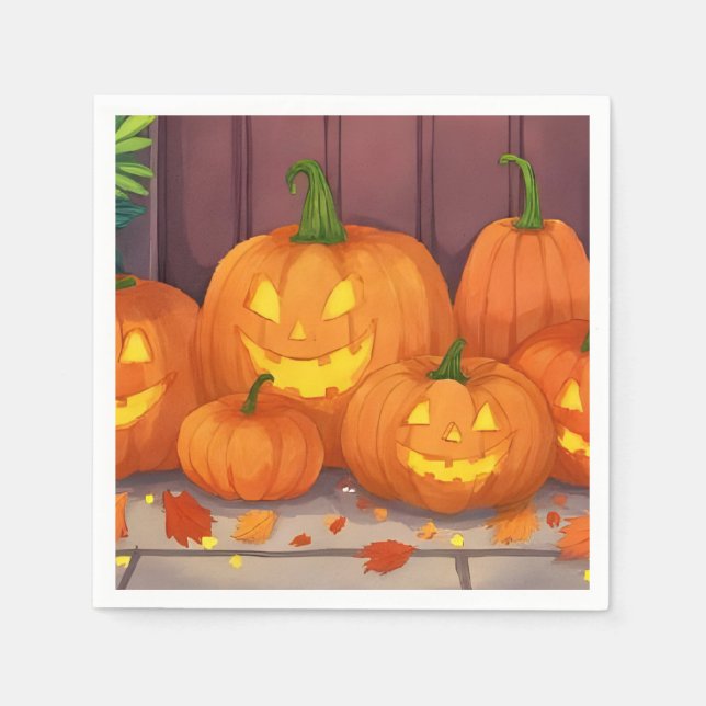 Jack-O-Lantern Pumpa Halloweenfest Pappersservett (Framsidan)