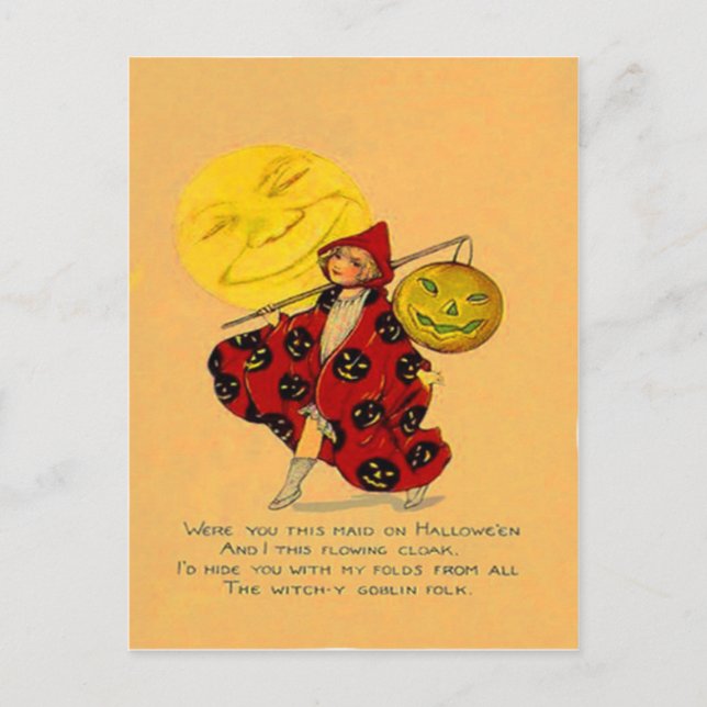 Jack O Lantern Pumpa Man i månen flicka Vykort (Framsida)