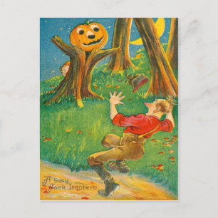 Jack O Lantern Pumpa Monster Halvmåne Vykort