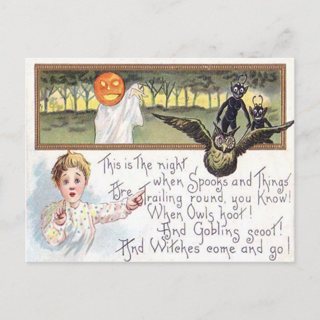 Jack O' Lantern Pumpa Spöke Uggla Goblin Vykort (Framsida)