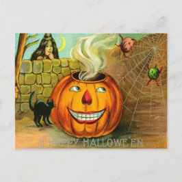 Jack O Lantern Pumpa Svart Katt spindelnät Vykort