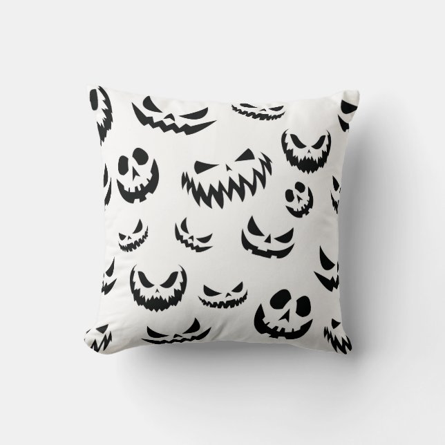 Jack o lantern Pumpkin Ansikte Black and White Kudde (Framsida)