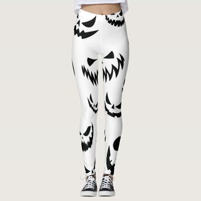 Jack o lantern Pumpkin Ansikte Black and White Leggings (Framsida)