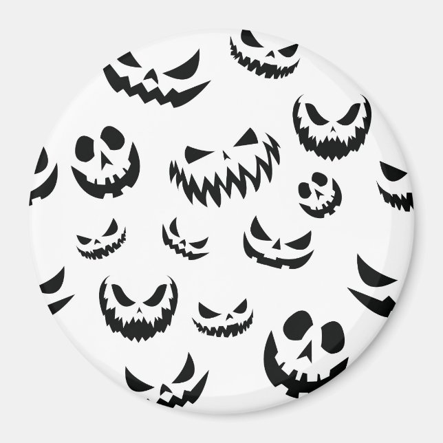 Jack o lantern Pumpkin Ansikte Black and White Magnet (Framsidan)