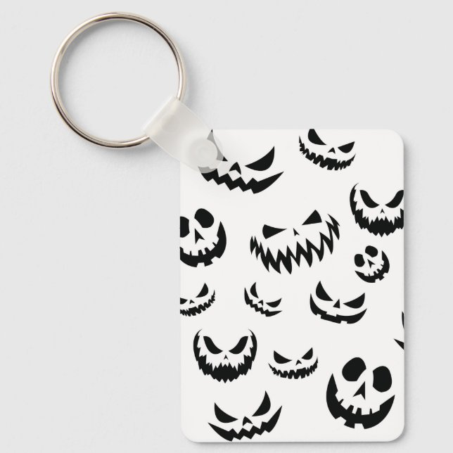 Jack o lantern Pumpkin Ansikte Black and White Nyckelring (Framsida)