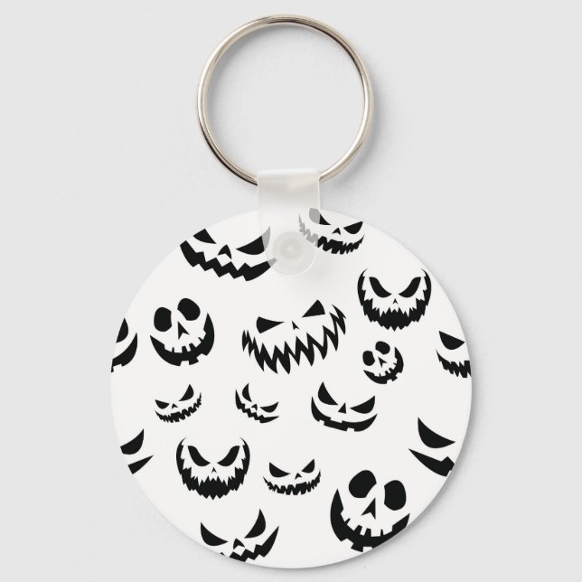 Jack o lantern Pumpkin Ansikte Black and White Nyckelring (Framsida)