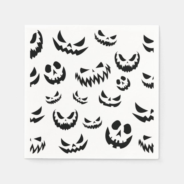 Jack o lantern Pumpkin Ansikte Black and White Pappersservett (Framsidan)