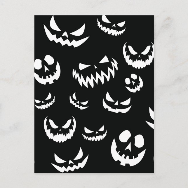 Jack o lantern Pumpkin Ansikte Black and White Vykort (Framsida)