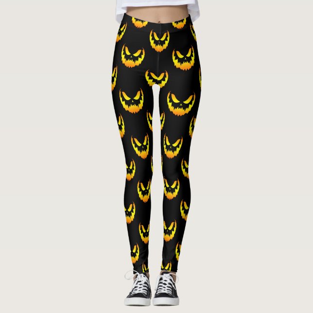 Jack o lantern Pumpkin Ansikte-övertoning Leggings (Framsida)