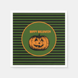 Jack-o'-lantern Pumpkin Black Grönt Orange Stripe Pappersservett