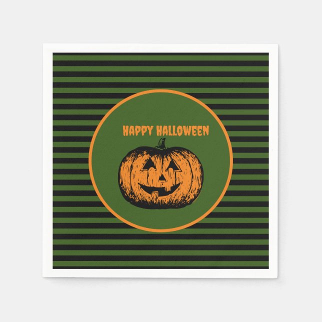 Jack-o'-lantern Pumpkin Black Grönt Orange Stripe Pappersservett (Framsidan)