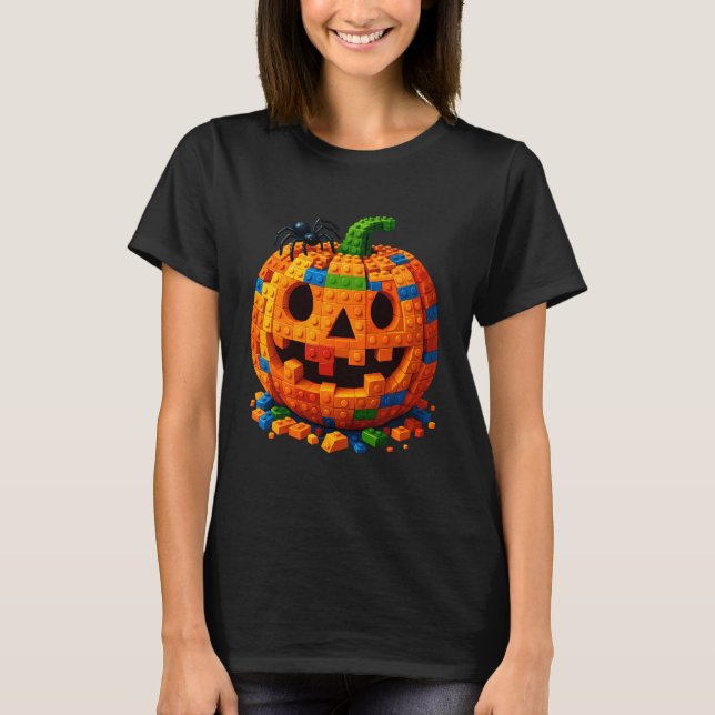 Jack O Lantern Pumpkin Blocks Building Happy Hallo T Shirt (Framsida)