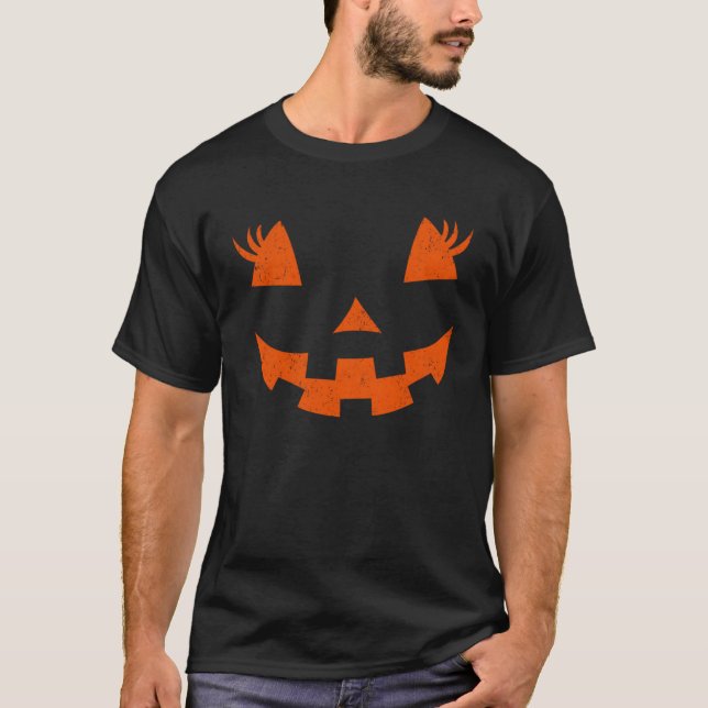 Jack o lantern Pumpkin Eyelash Ansikte Hallowen Co T Shirt (Framsida)
