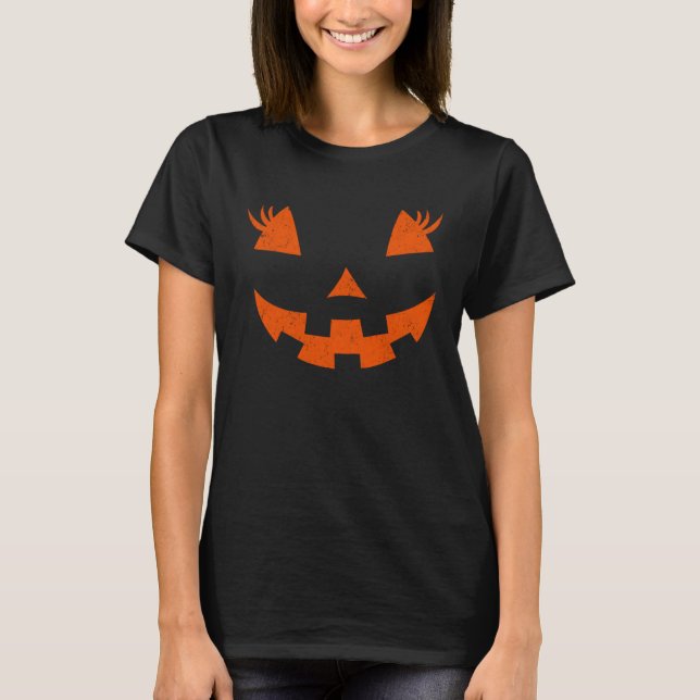 Jack o lantern Pumpkin Eyelash Ansikte Hallowen Co T Shirt (Framsida)