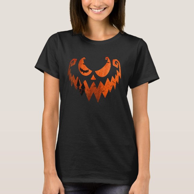 Jack O Lantern Pumpkin Face And Evil Face Monster  T Shirt (Framsida)