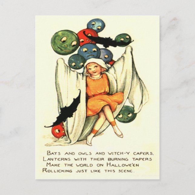 Jack o lantern Pumpkin Ghost Girl Vykort (Framsida)