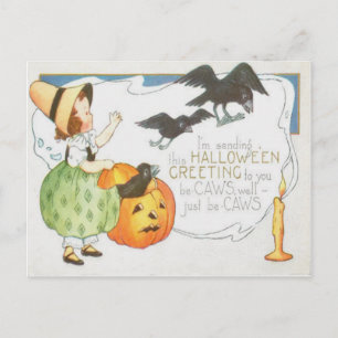 Jack o lantern Pumpkin Ghost Kråka Candle Girl Vykort