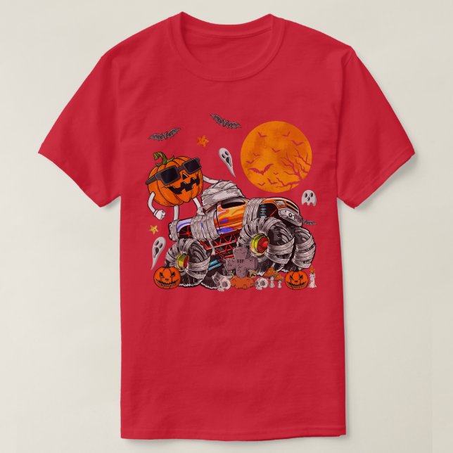 Jack o lantern Pumpkin Halloween Monster Lastbil C T Shirt (Design framsida)
