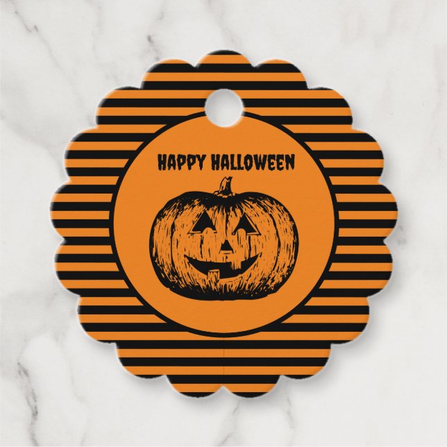 Jack-o'-lantern Pumpkin Stripe Gåvor Etiketter (Framsida)