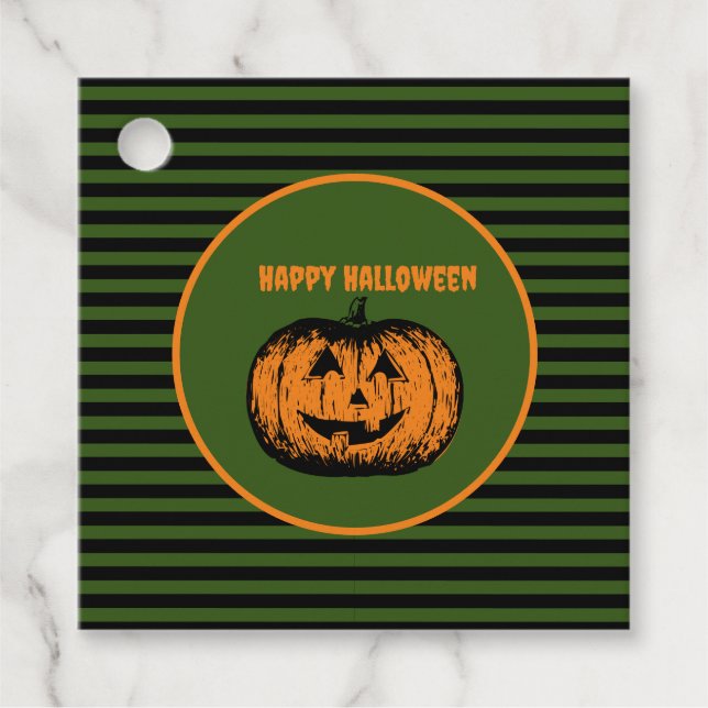 Jack-o'-lantern Pumpkin Stripe Gåvor Etiketter (Framsida)