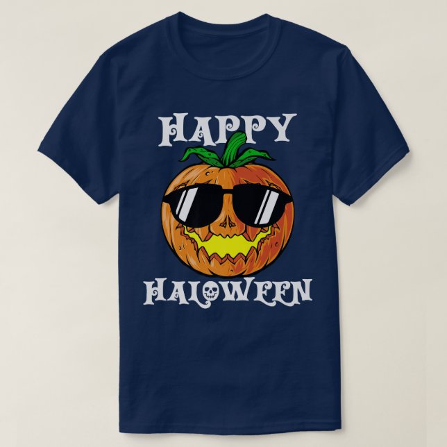 Jack o lantern Pumpkin Wearing Sunglasses Lycklig  T Shirt (Design framsida)