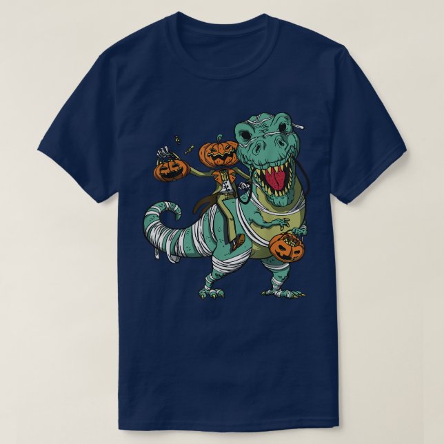 Jack o lantern Riding Mummy Dinosaur T re Hallowee Shirt (Design framsida)
