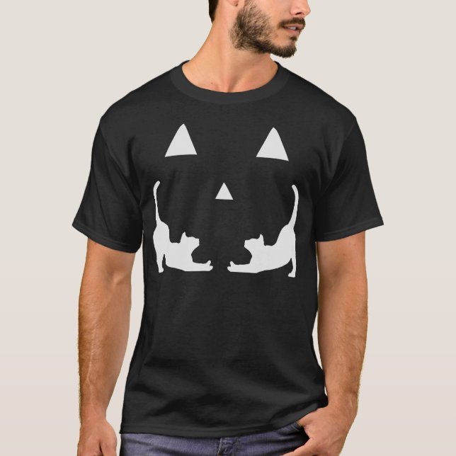 Jack O Lantern Scary Carved Cat Lover Face Hallowe T Shirt (Framsida)