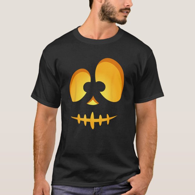 Jack o lantern Scary Carved Pumpkin Scull Hallowee T Shirt (Framsida)