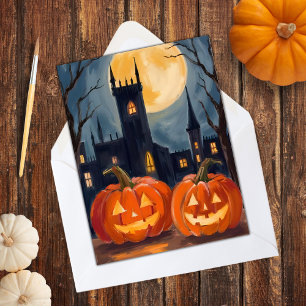 Jack-O-Lantern Skräck Halloween Kuslig Målning Julkort