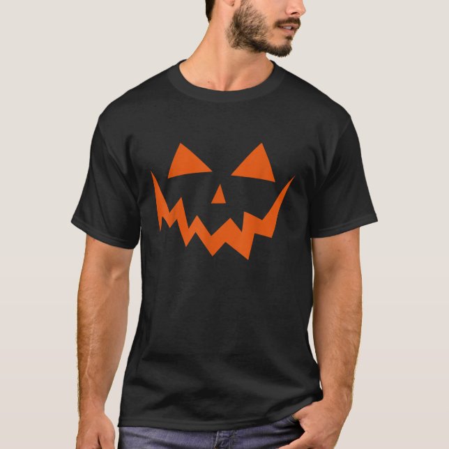 Jack O Lantern Skrämd Skulpterad Pumpa Ansikte Hal T Shirt (Framsida)