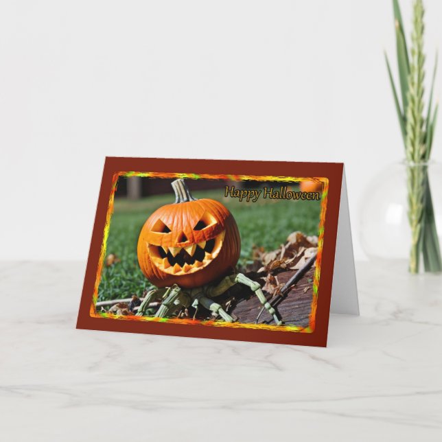 Jack-O-Lantern Spindel Halloween-kort Helgkort (Framsida)