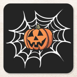 Jack o lantern & spindelnät Halloween, Födelsedag Underlägg Papper Kvadrat