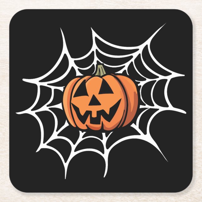 Jack o lantern & spindelnät Halloween, Födelsedag Underlägg Papper Kvadrat (Framsidan)