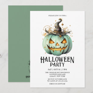 Jack-o-Lantern Spooky Mint Halloween fest Inbjudningar