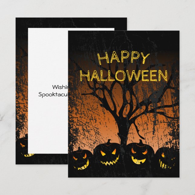 Jack-o-lantern Spooky Träd Halloween-vykort Vykort (Fram/baksida)