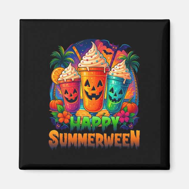 Jack-o-lantern Summerween Vibes Skeleton Summer Wa Magnet (Framsidan)